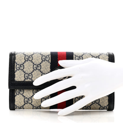 Gucci GG Supreme Monogram Textured Calfskin Web Ophidia Continental Wallet Beige Blue 2 of 7