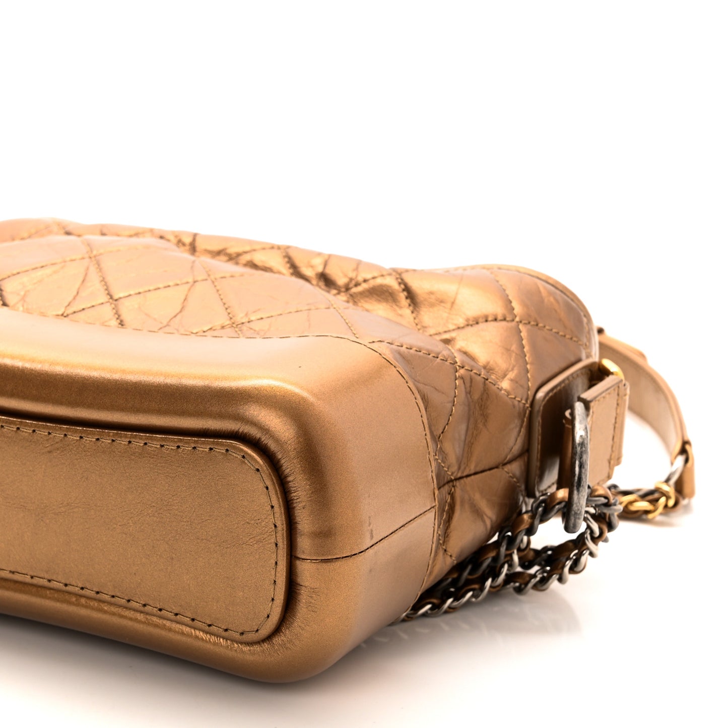 Metallic Aged Calfskin Quilted Small Gabrielle Hobo Bronze