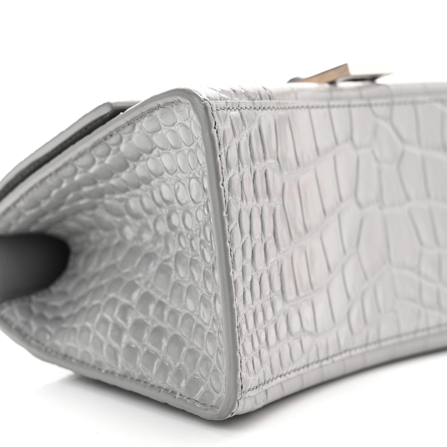 Shiny Calfskin Crocodile Embossed Small Hourglass Top Handle Bag Balenciaga Grey