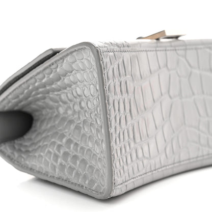 Balenciaga Shiny Calfskin Crocodile Embossed Small Hourglass Top Handle Bag Balenciaga Grey 8 of 9
