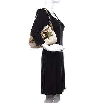 Fendi Canvas Metallic Calfskin B Bis Flap Bag Natural Gold 2 of 17