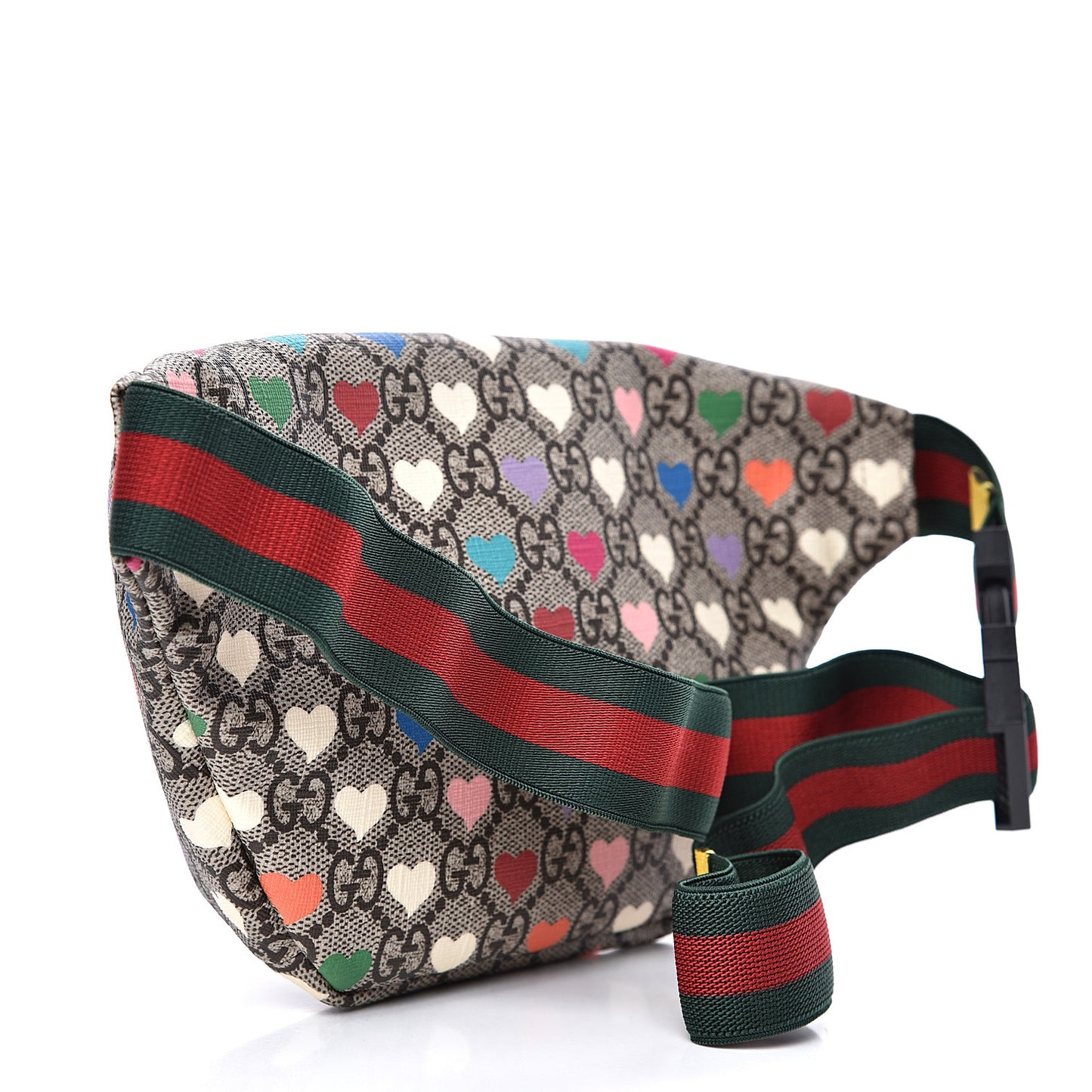 Soft GG Supreme Monogram Hearts Web Childrens Belt Bag Beige Ebony Multicolor Freesia