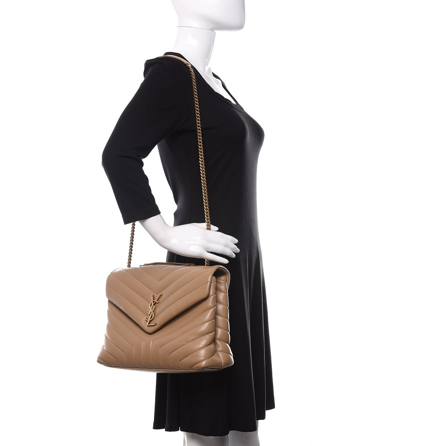 Calfskin Y Quilted Monogram Medium Loulou Chain Satchel Dark Beige