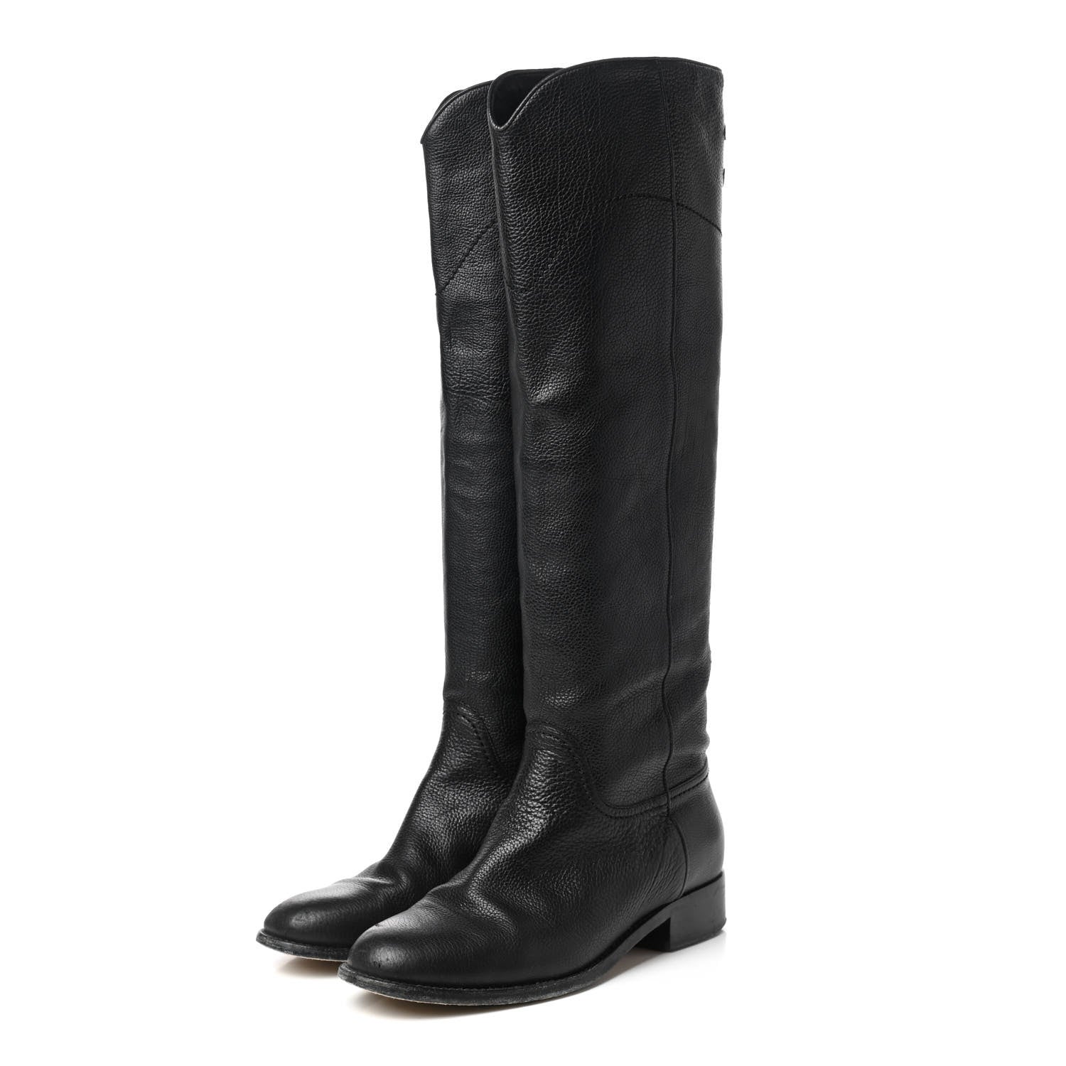 Chanel Calfskin Ascot Knee High CC Boots 39 Black 3 of 15