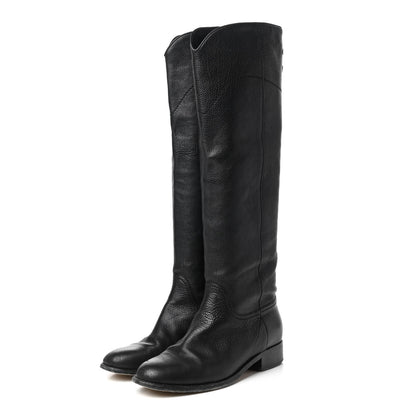 Chanel Calfskin Ascot Knee High CC Boots 39 Black 3 of 15
