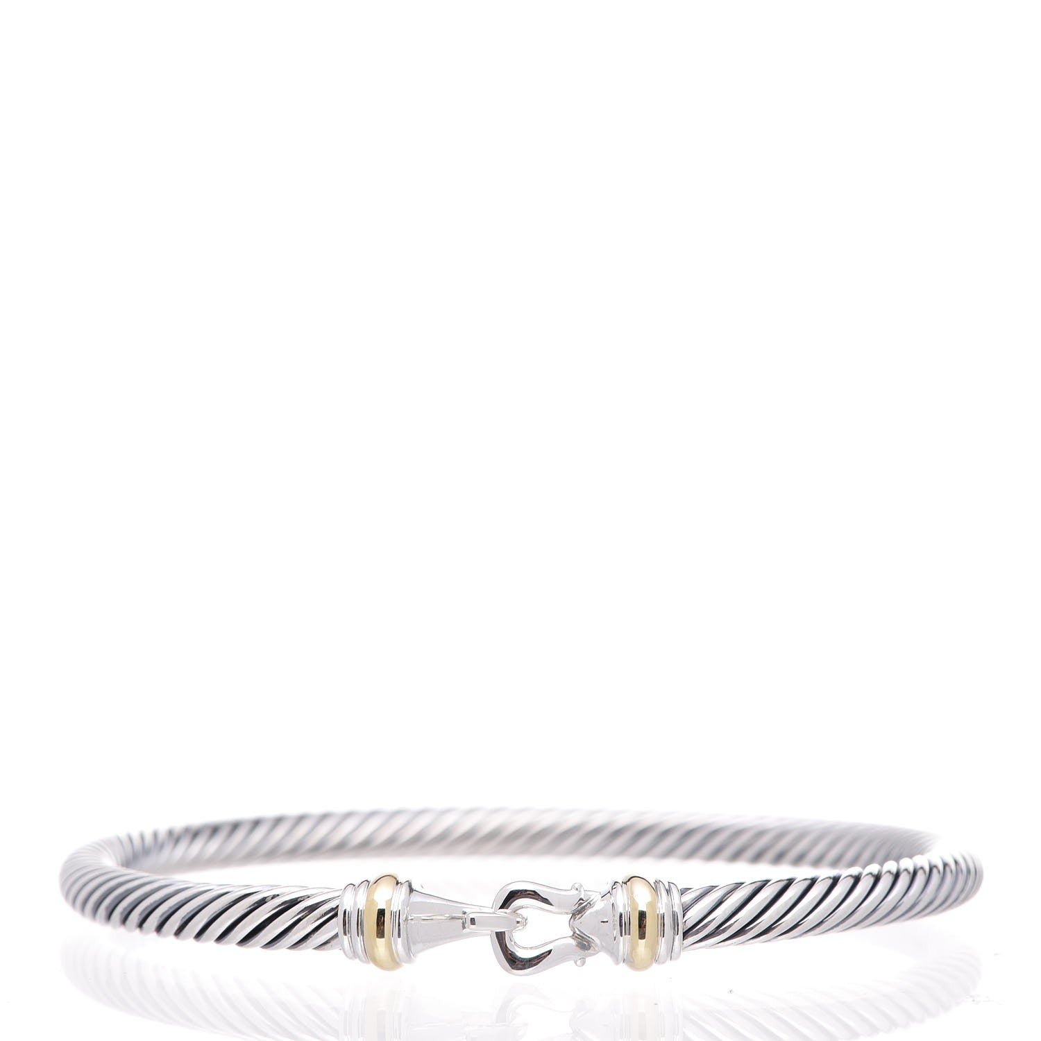 David Yurman Sterling Silver 18K Yellow Gold 4mm Cable Buckle Bracelet 1 of 5