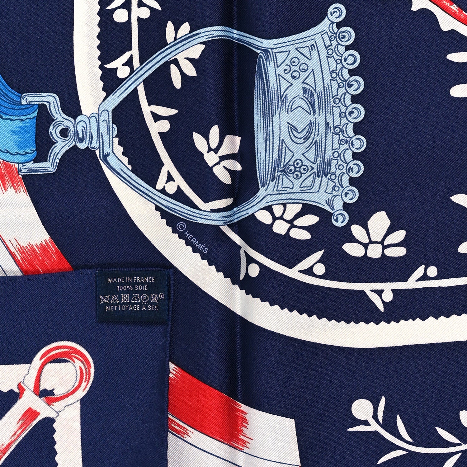 Hermes Silk Etriers Scarf 90 Marine Rouge White 3 of 3