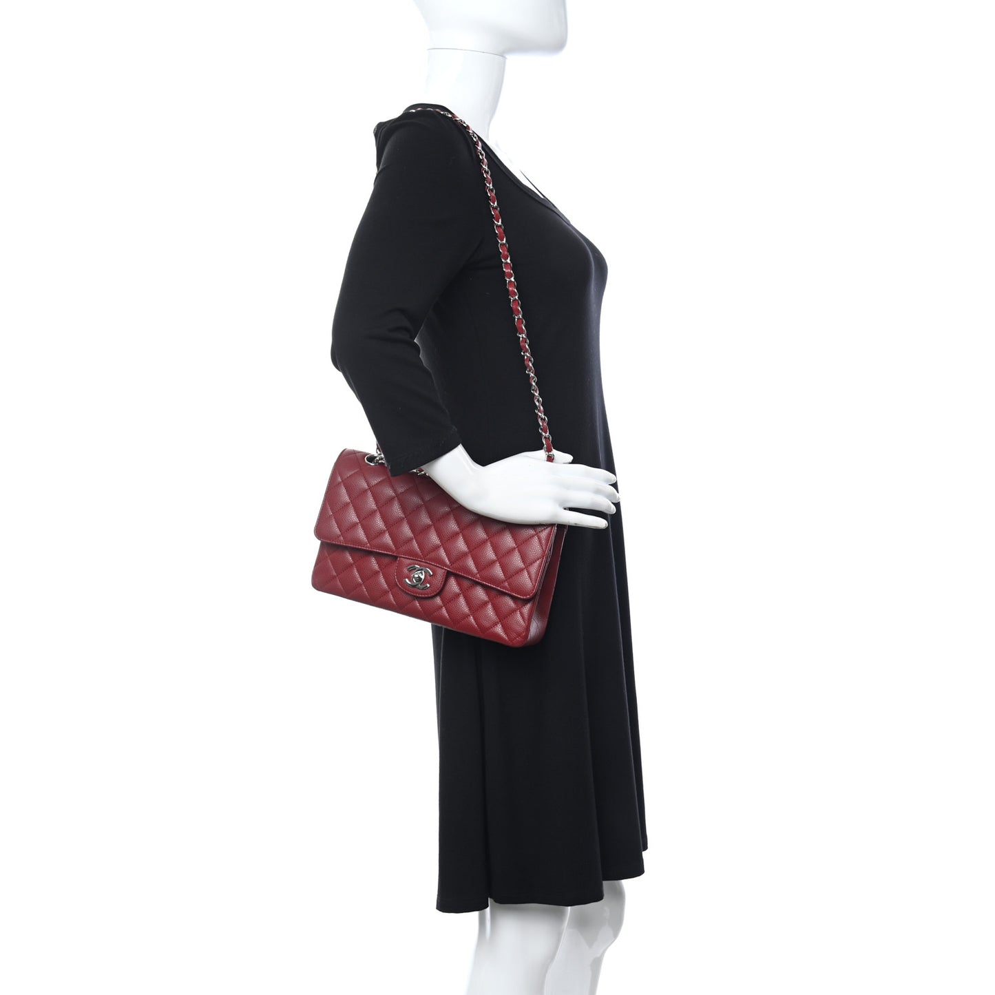 Caviar Quilted Medium Double Flap Dark Red