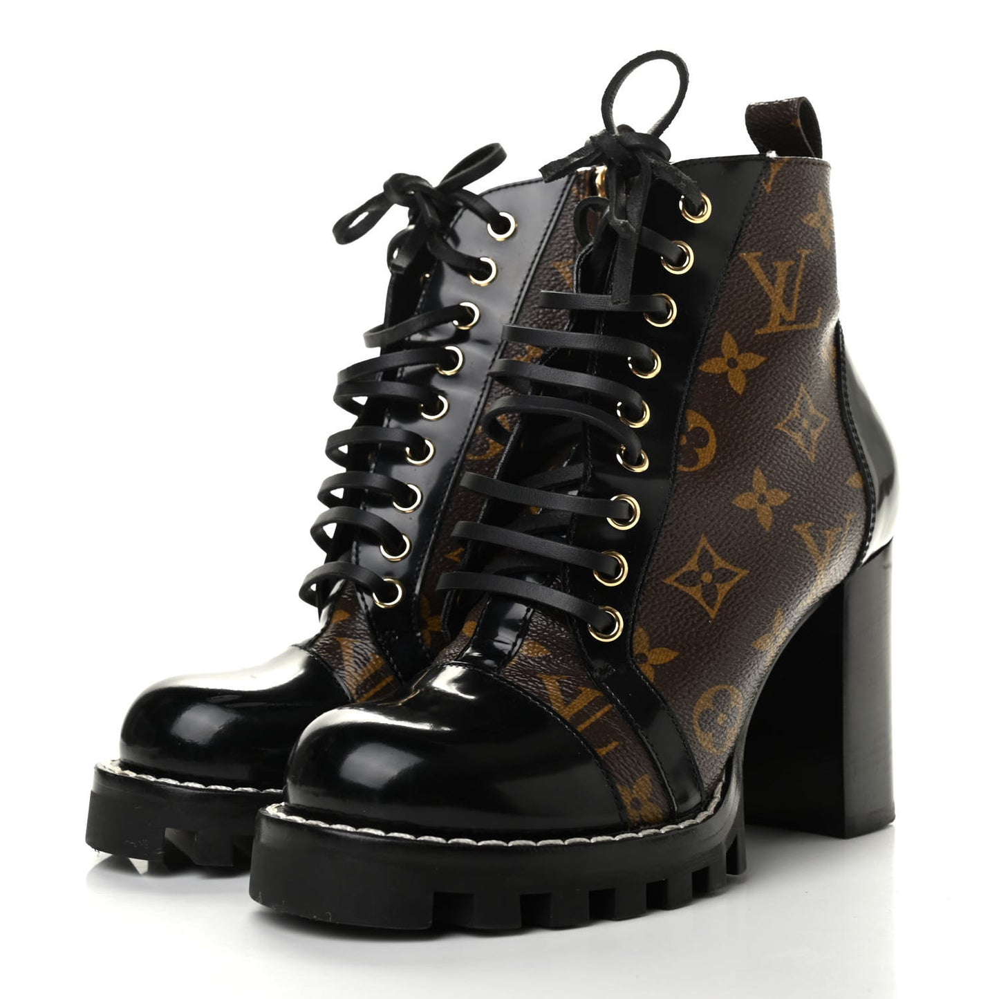 Patent Calfskin Monogram Star Trail Ankle Boots 36 Black