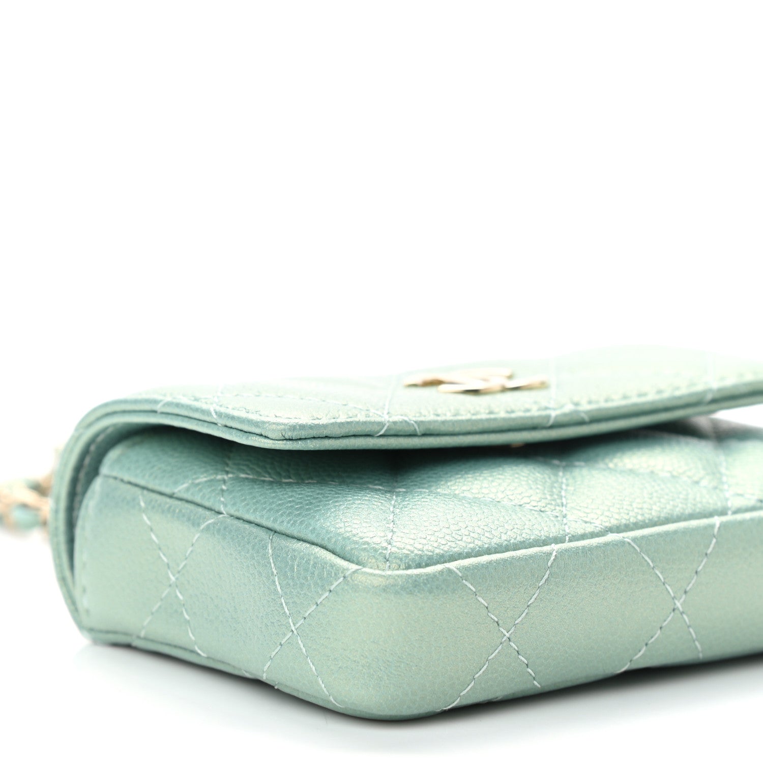 Chanel Iridescent Caviar Quilted Pearl Card Holder On Chain Green 9 of 11