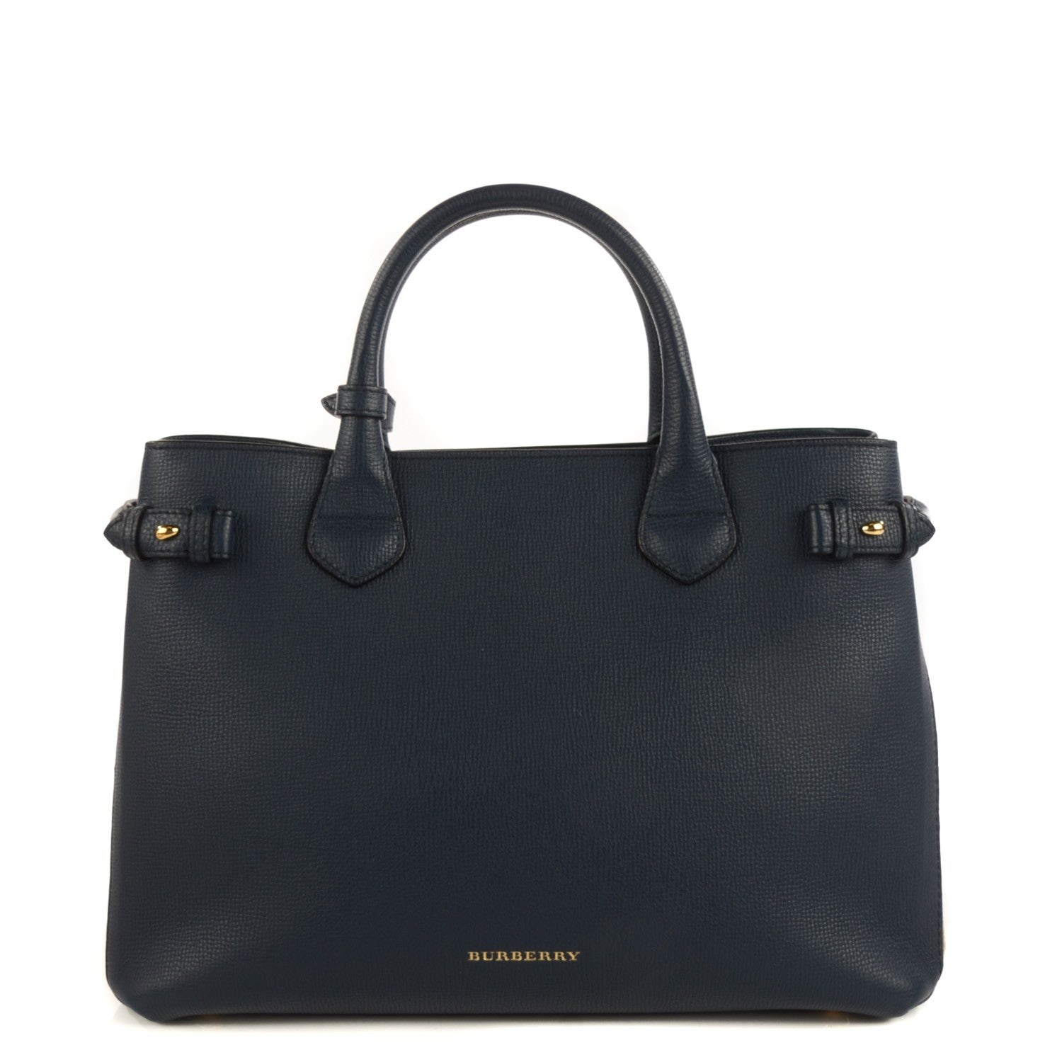 Burberry Grainy Calfskin House Check Medium Banner Tote Ink Blue 1 of 12