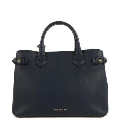 Burberry Grainy Calfskin House Check Medium Banner Tote Ink Blue 1 of 12
