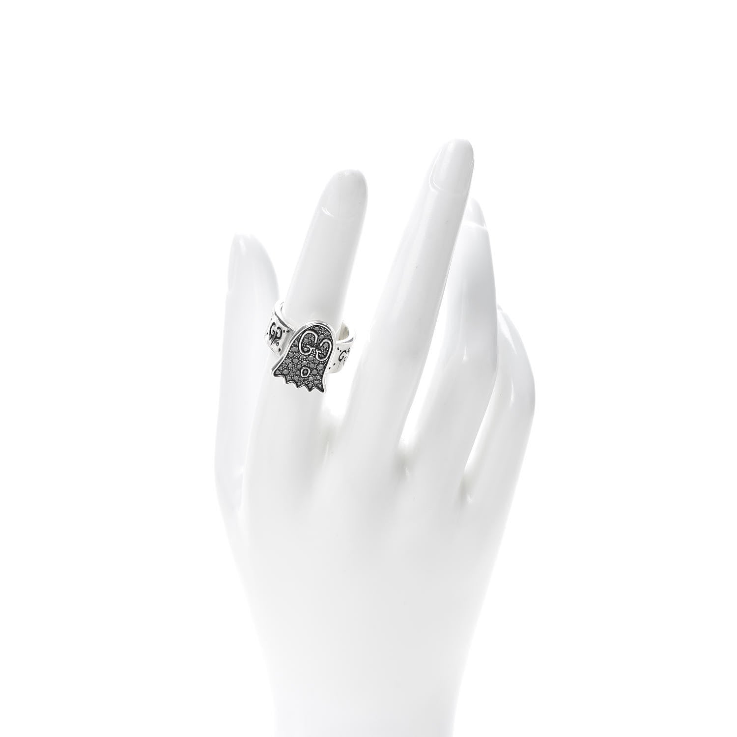 Gucci Sterling Silver Grey Diamond GucciGhost Ghost Ring 55 7.25 2 of 5