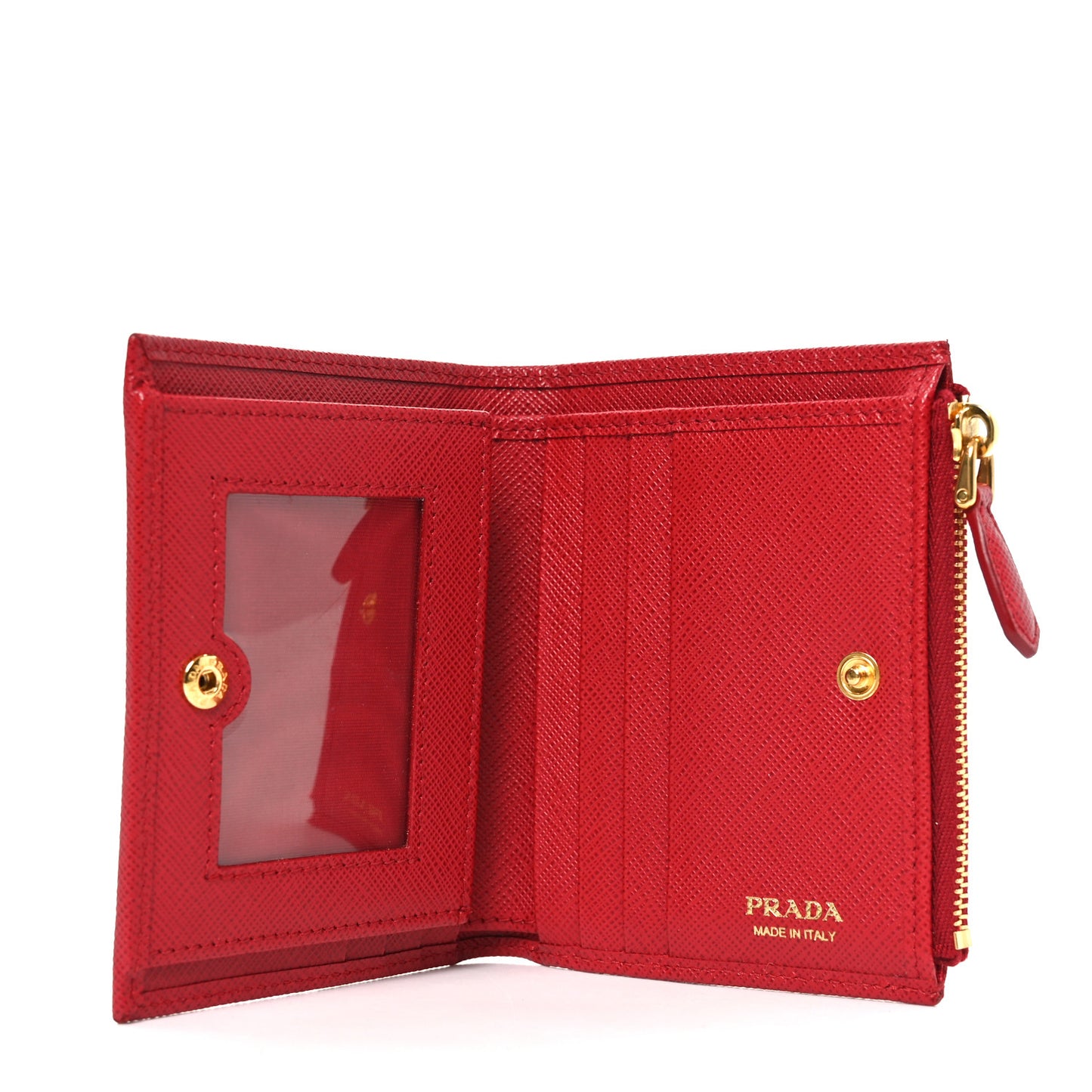 Saffiano Zip Top Compact Wallet Fuoco