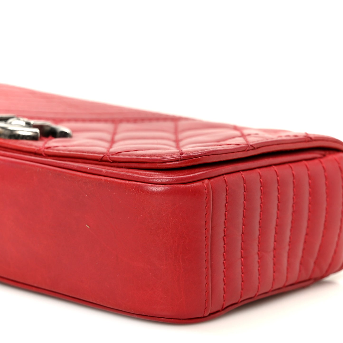 Glazed Calfskin Quilted Small Coco Boy Flap Red
