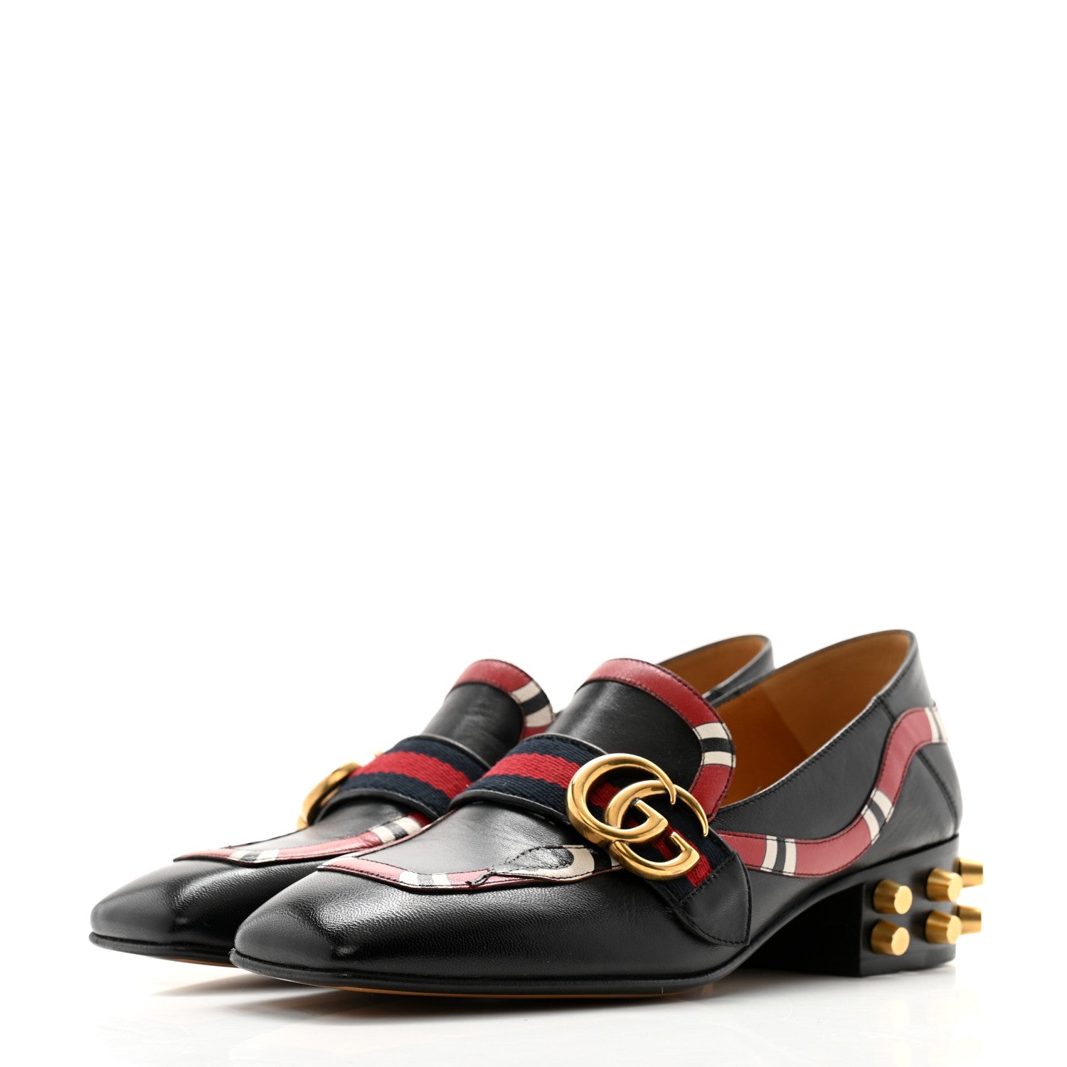 Gucci Malaga Kid Web Kingsnake GG Peyton Loafer Pumps 36 Black 3 of 10