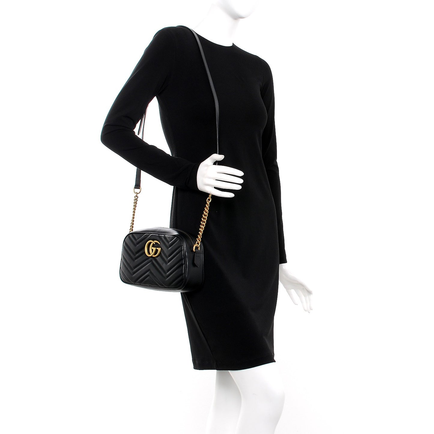 Calfskin Matelasse Small GG Marmont Chain Shoulder Bag Black