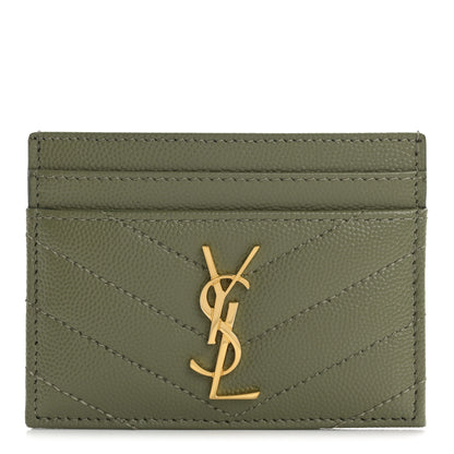 Saint Laurent Grain De Poudre Matelasse Chevron Monogram Credit Card Case Light Musk 1 of 7