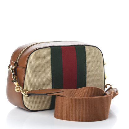 Gucci Vintage Canvas Web Shoulder Bag Sand Cuir 3 of 10