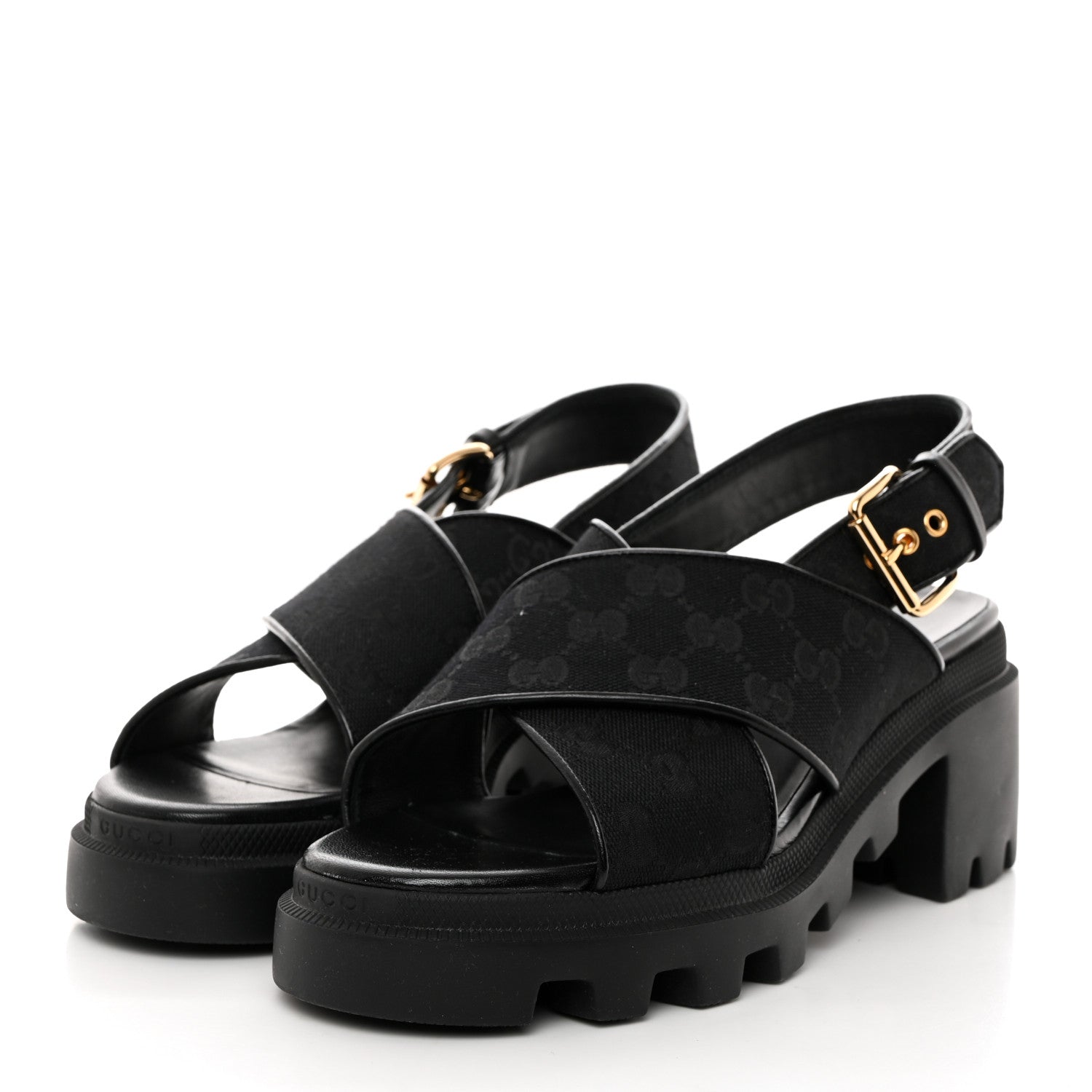 Gucci Monogram Granada Kid Trip 40/72mm Lug Sole Sandals 40 Black 3 of 9
