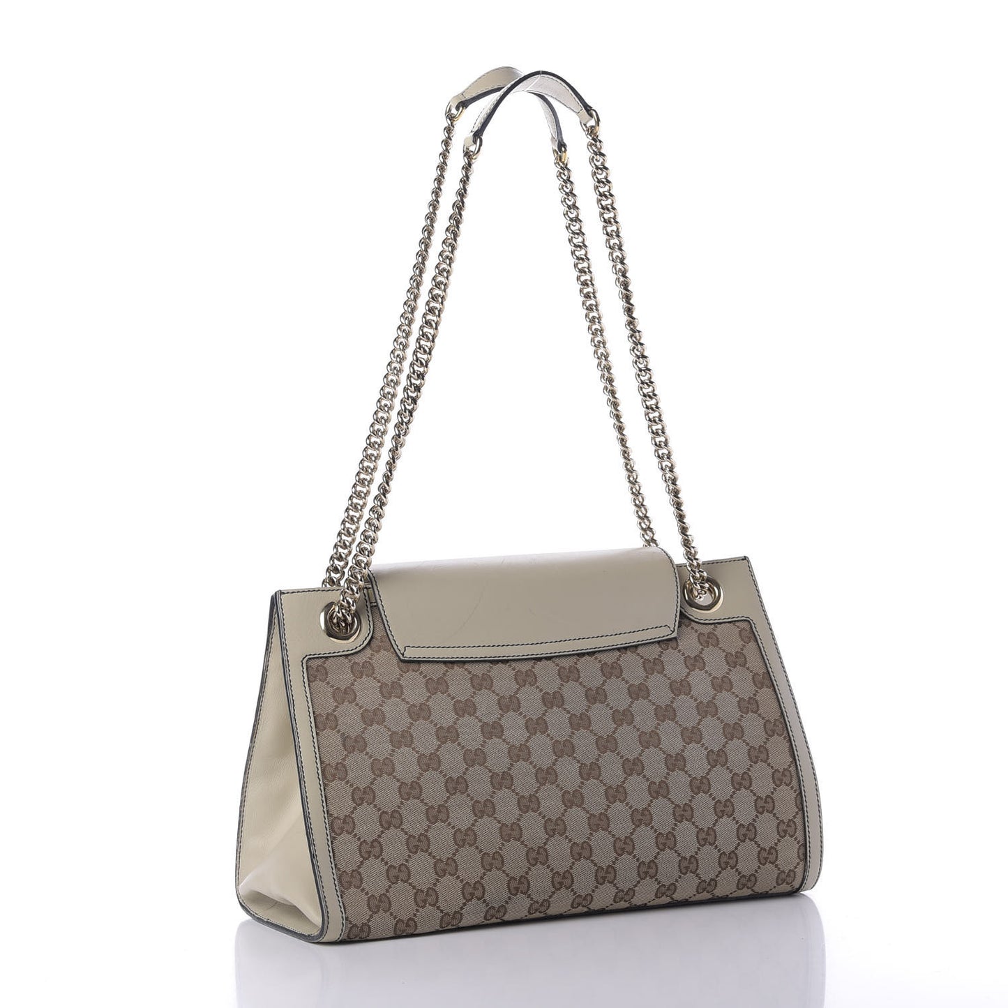 Monogram Margaux Calfskin Large Emily Chain Shoulder Bag Beige Ebony Mystic White