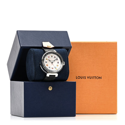 Louis Vuitton Stainless Steel Rubber 44mm Tambour Moon Dual Time GMT Quartz Watch Silver 6 of 6