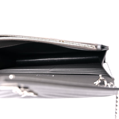 Saint Laurent Grain De Poudre Matelasse Chevron Monogram Envelope Chain Wallet Gray 4 of 13