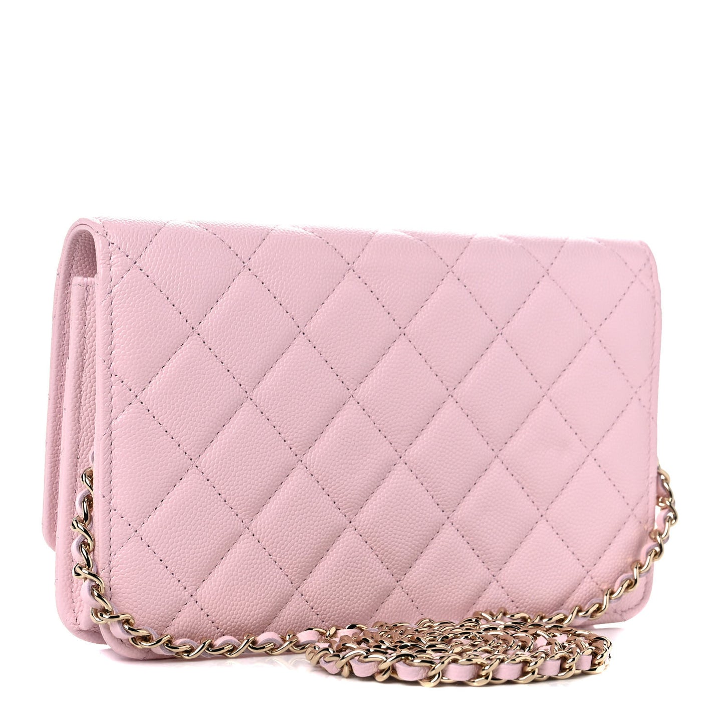 Caviar Quilted Crystal CC Wallet On Chain WOC Light Pink
