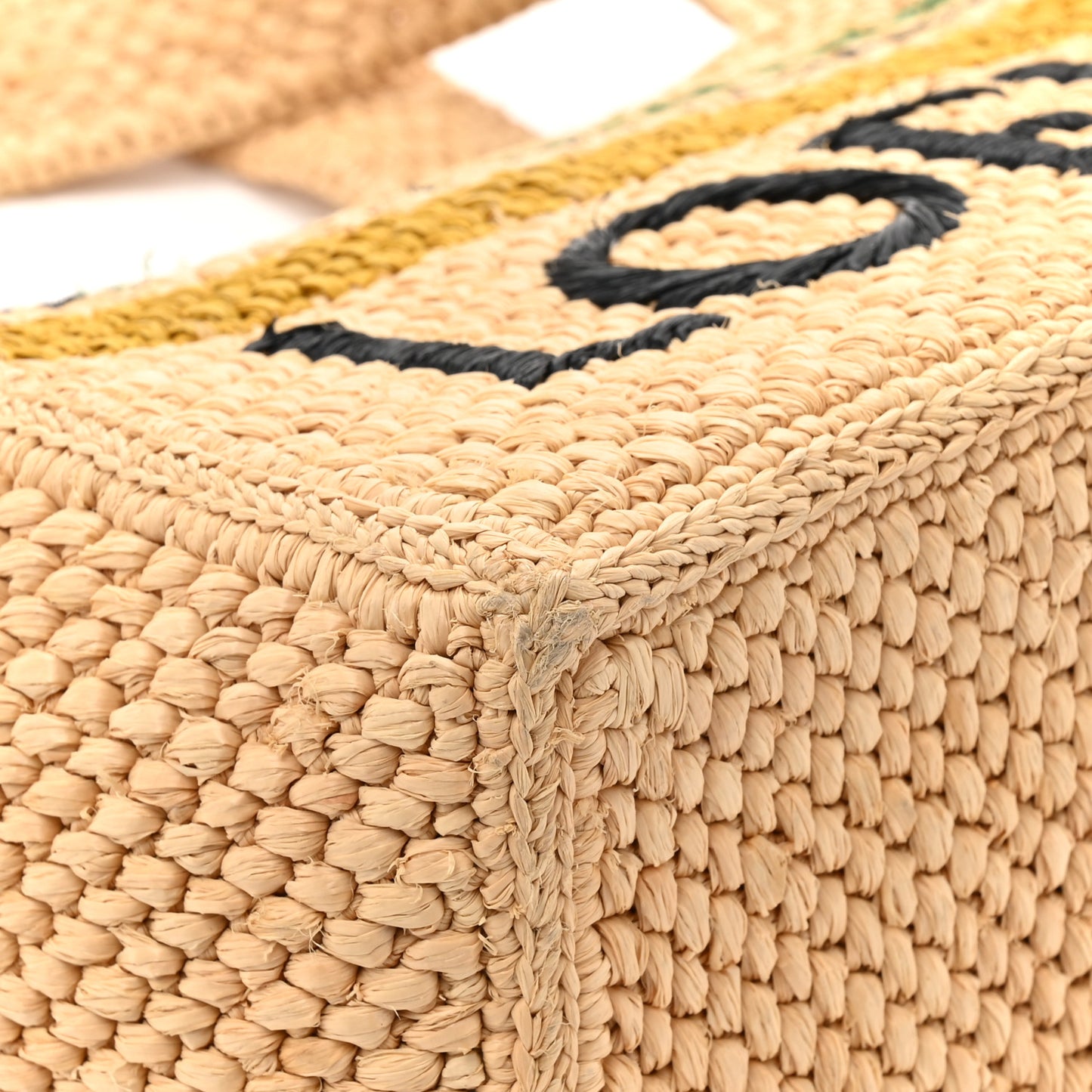Raffia Small Paula's Ibiza Logo Tote Beige Multicolor