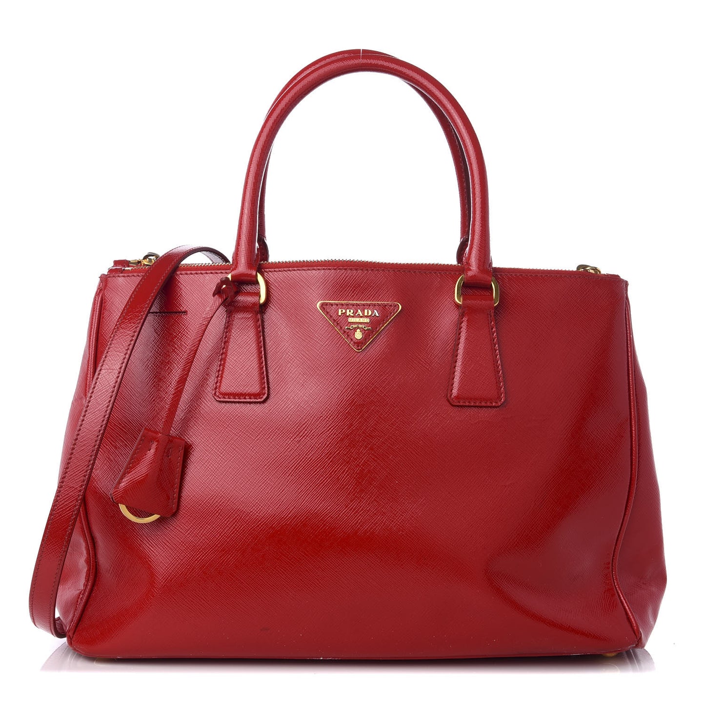Saffiano Vernice Medium Galleria Double Zip Tote Rosso