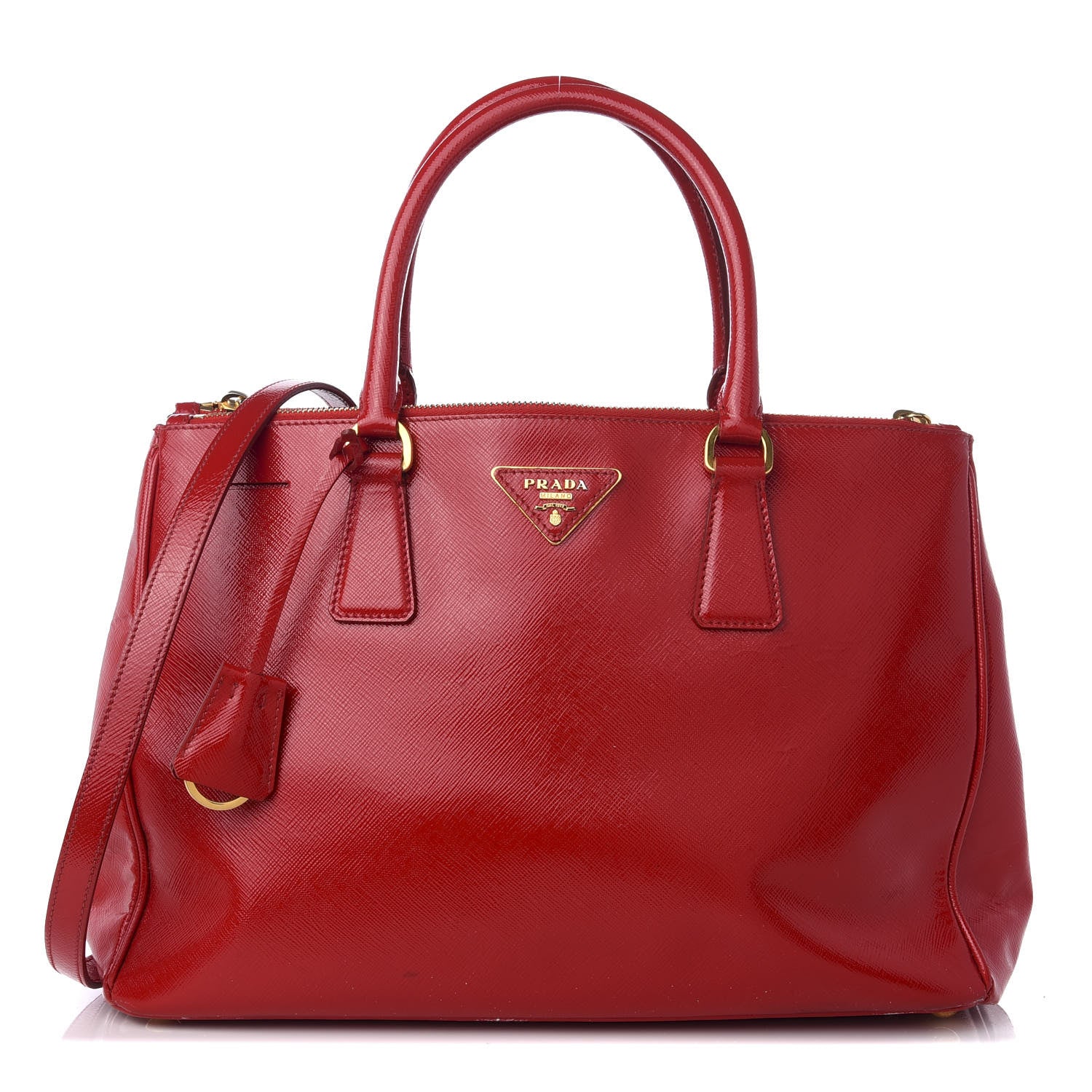 Prada Saffiano Vernice Medium Galleria Double Zip Tote Rosso 1 of 8