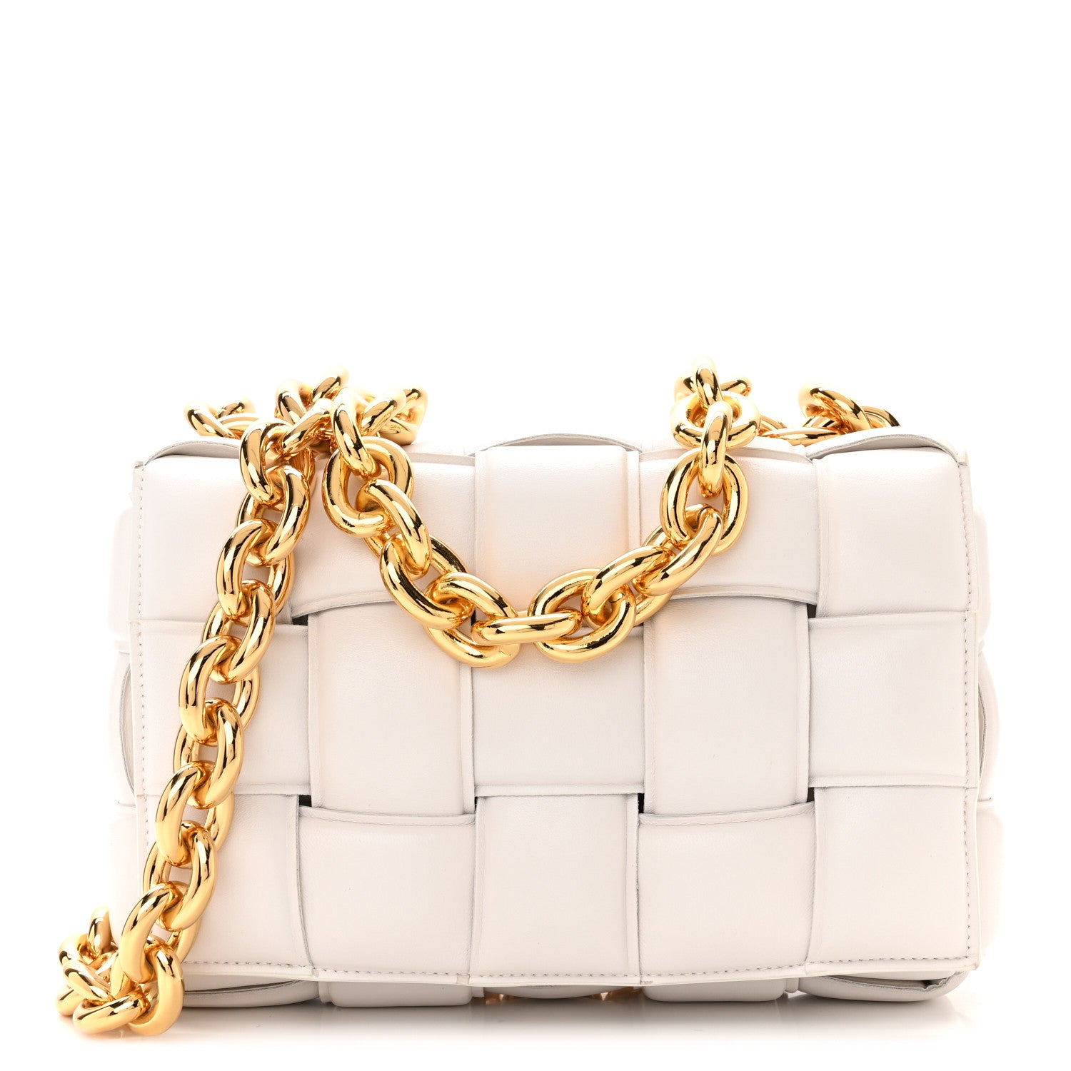 Bottega Veneta Lambskin Maxi Intreccio Padded Chain Cassette Crossbody Bag White 1 of 10