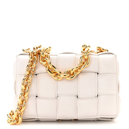 Bottega Veneta Lambskin Maxi Intreccio Padded Chain Cassette Crossbody Bag White 1 of 10