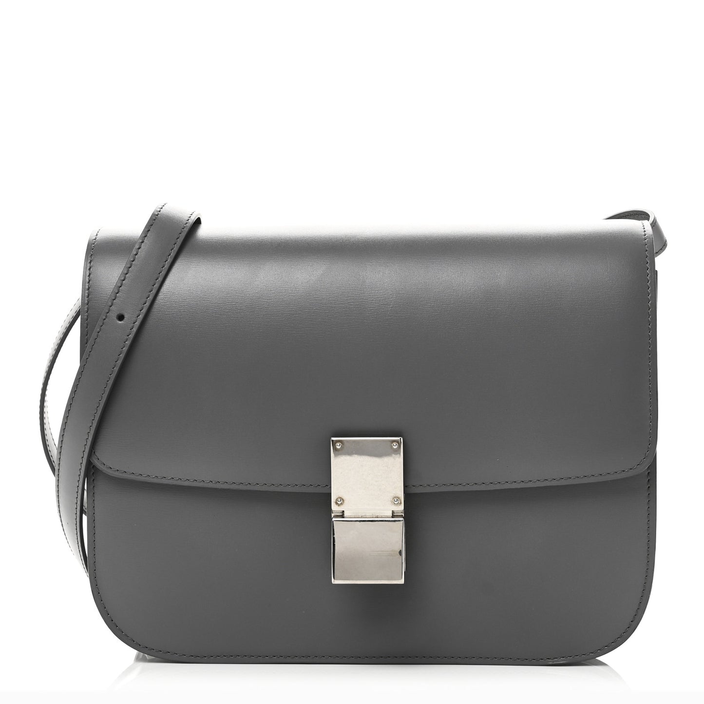 Box Calfskin Medium Classic Box Flap Bag Zinc