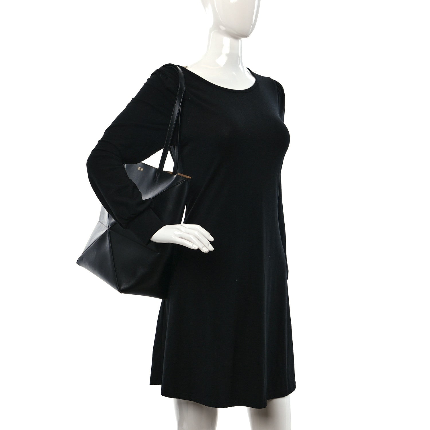 Loewe Shiny Calfskin Medium Puzzle Fold Tote Black 2 of 8