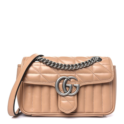 Gucci Calfskin Matelasse Aria Mini GG Marmont Shoulder Bag Camelia 1 of 12