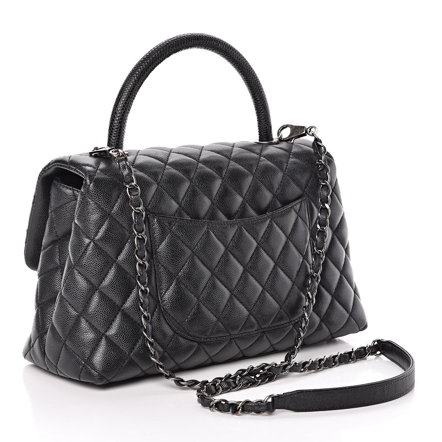 Caviar Lizard Quilted Small Coco Handle Flap Black