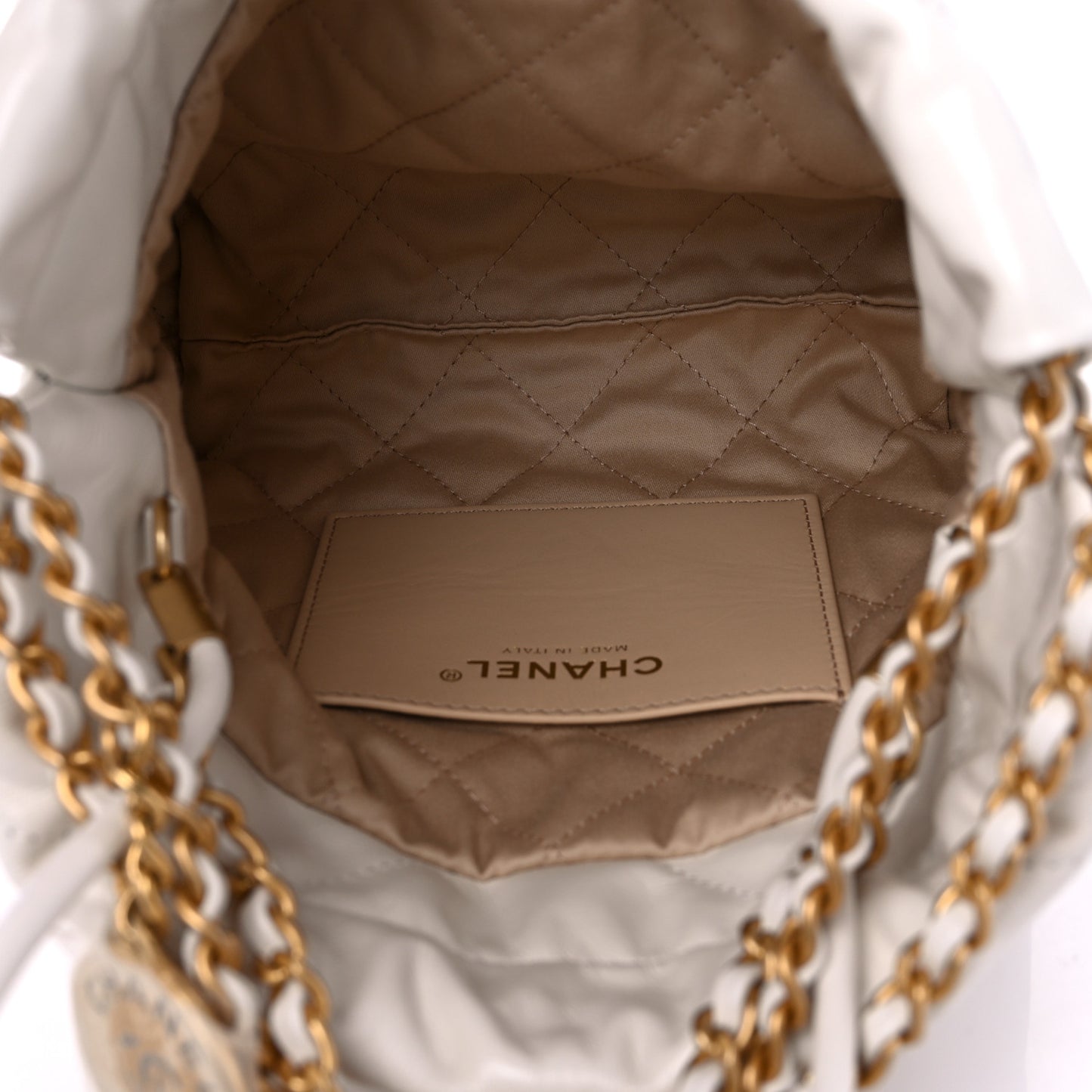 Shiny Calfskin Quilted Mini Chanel 22 White