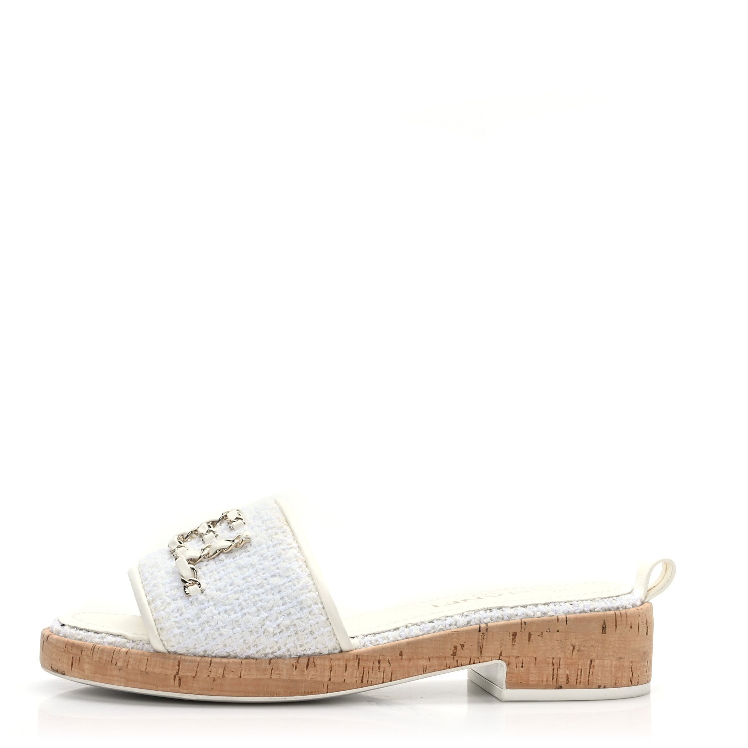 Chanel Tweed Cork CC Chain Mule Sandal 38 White 1 of 8