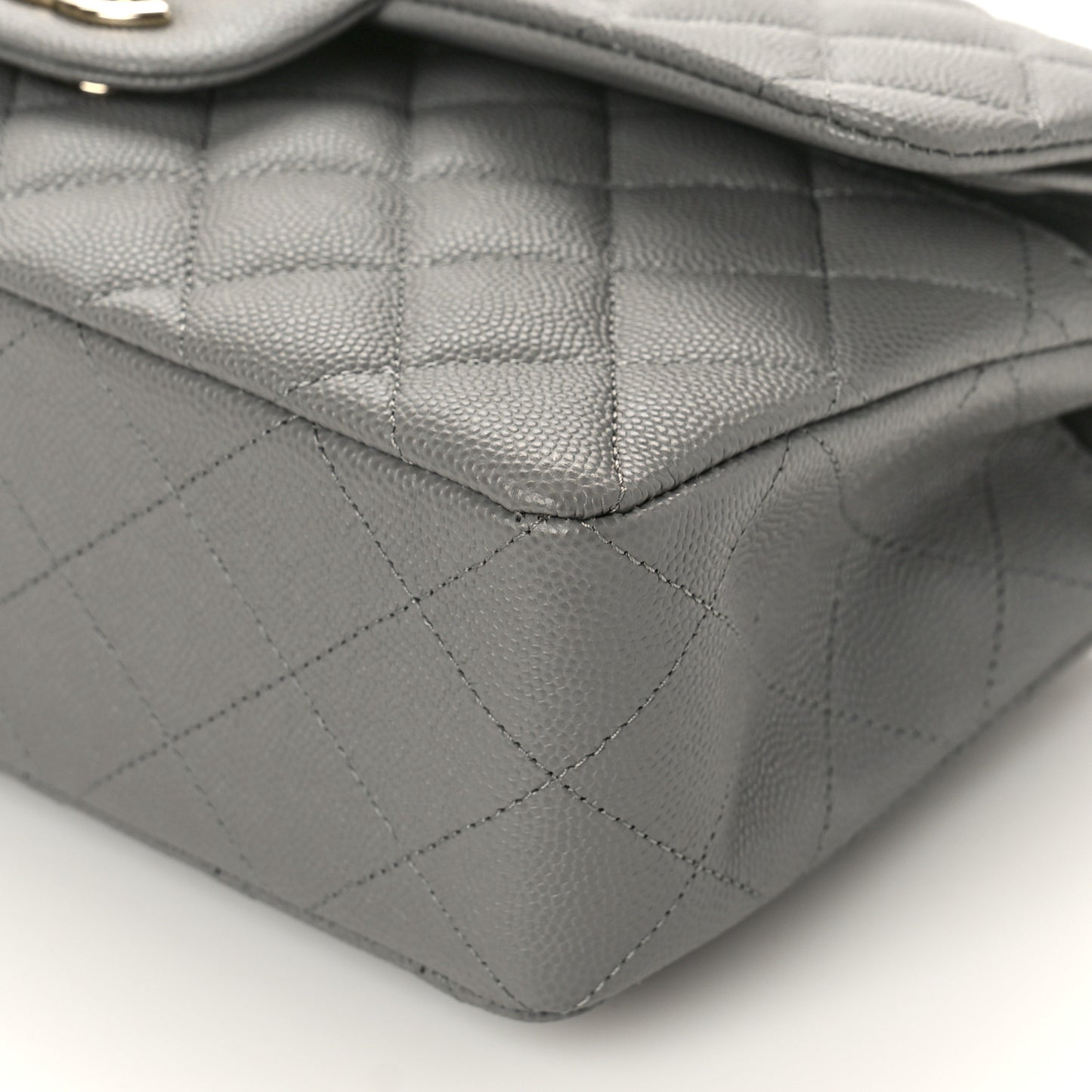 Caviar Quilted Small Double Flap Grey