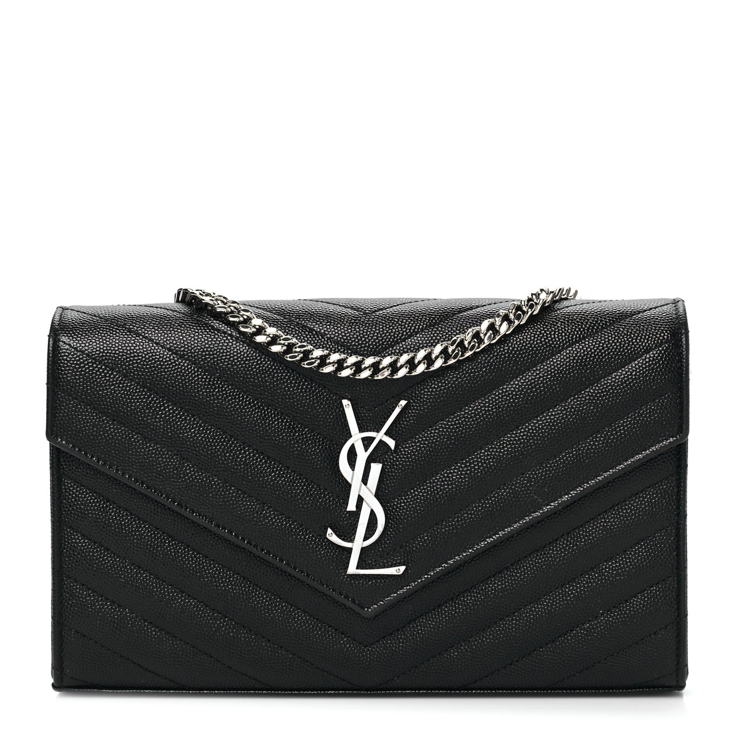 Grain De Poudre Matelasse Chevron Monogram Chain Wallet Black