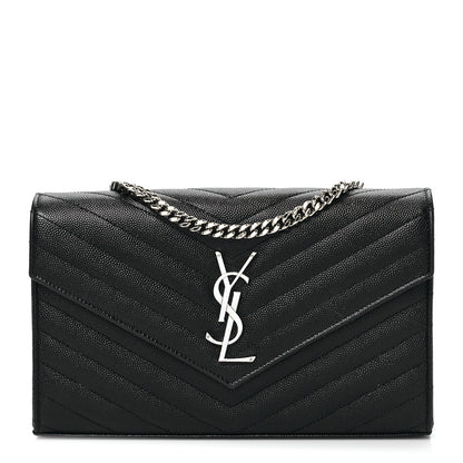 Saint Laurent Grain De Poudre Matelasse Chevron Monogram Chain Wallet Black 1 of 9