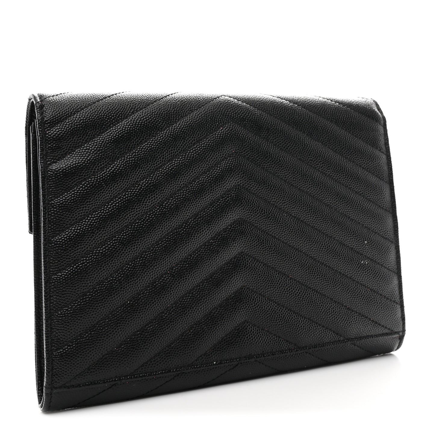 Grain De Poudre Matelasse Chevron Monogram Envelope Clutch Black