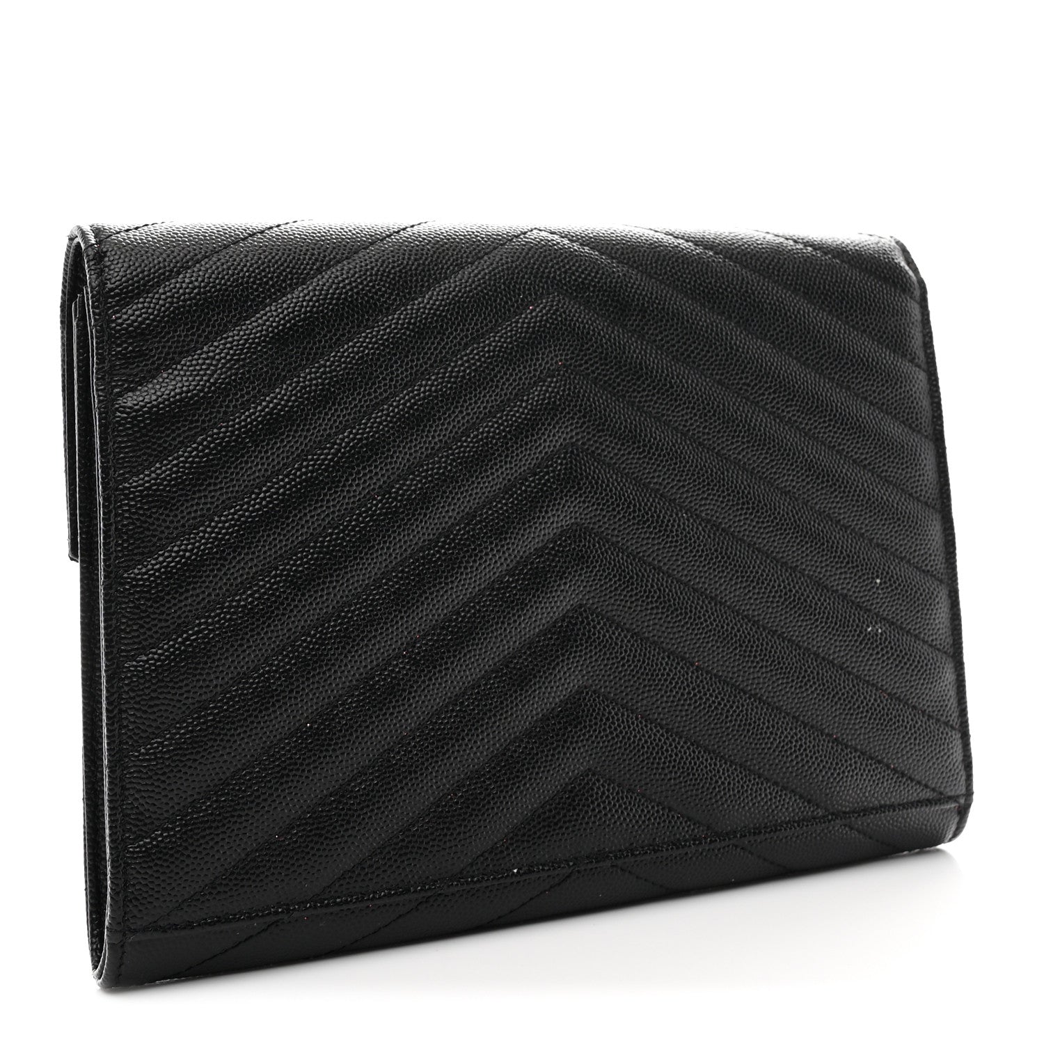 Saint Laurent Grain De Poudre Matelasse Chevron Monogram Envelope Clutch Black 3 of 8