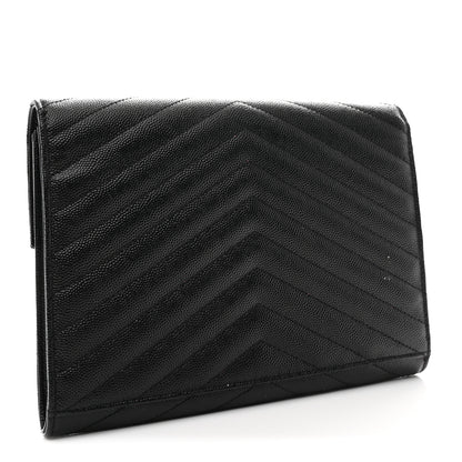 Saint Laurent Grain De Poudre Matelasse Chevron Monogram Envelope Clutch Black 3 of 8