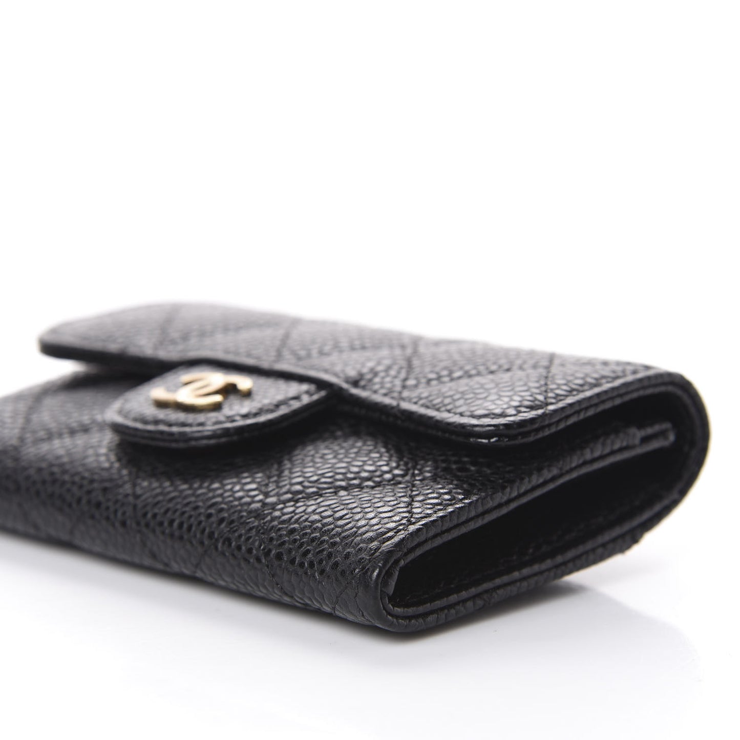 Caviar Quilted Flap Card Holder Wallet Black