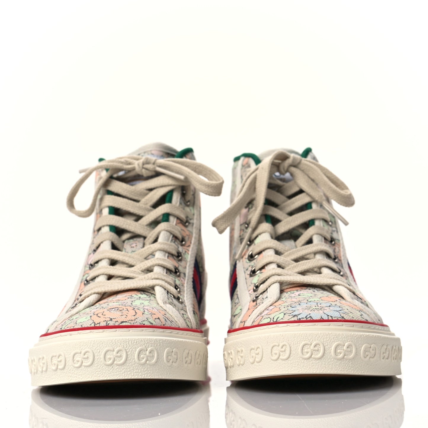 X LIBERTY OF LONDON Canvas Web Tracy Print Womens 1977 Tennis High Top Sneakers 37.5 Mint Peach Mystic White