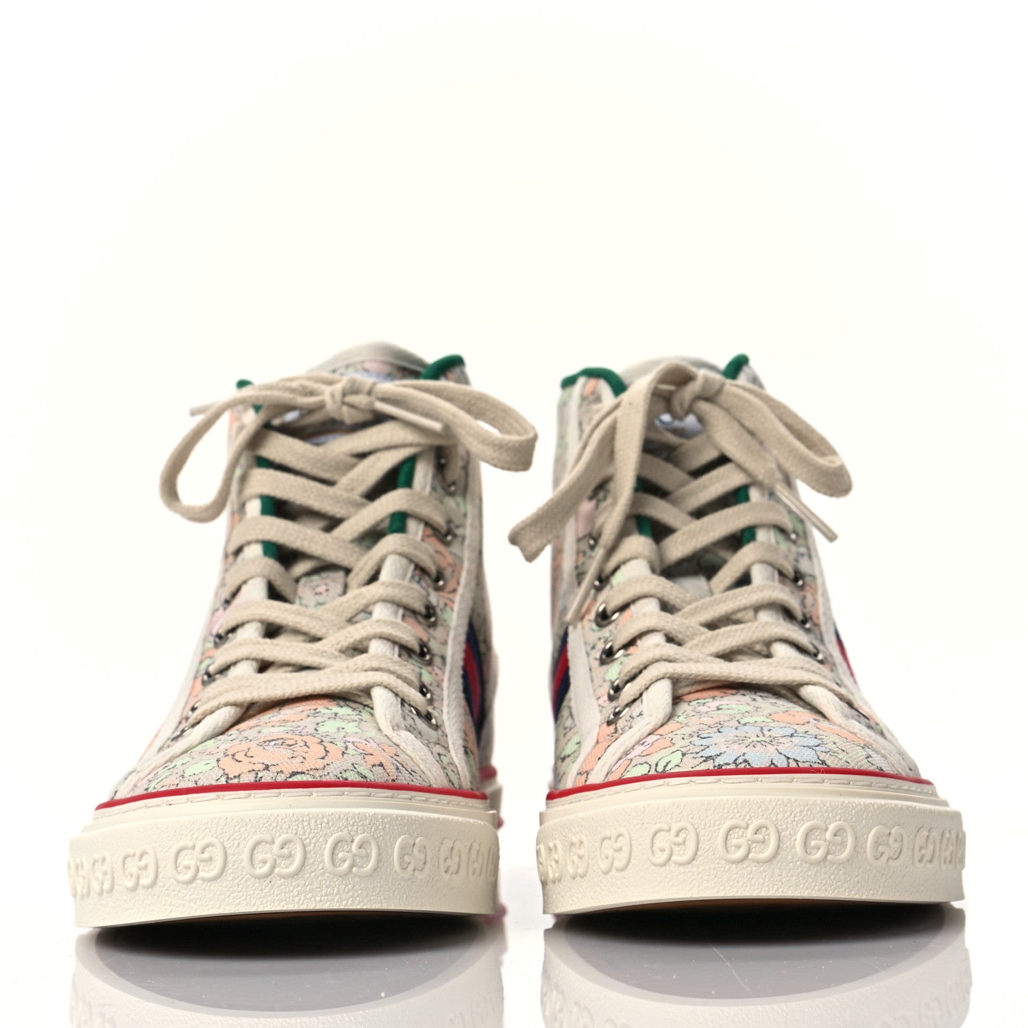 Gucci X LIBERTY OF LONDON Canvas Web Tracy Print Womens 1977 Tennis High Top Sneakers 37.5 Mint Peach Mystic White 2 of 7