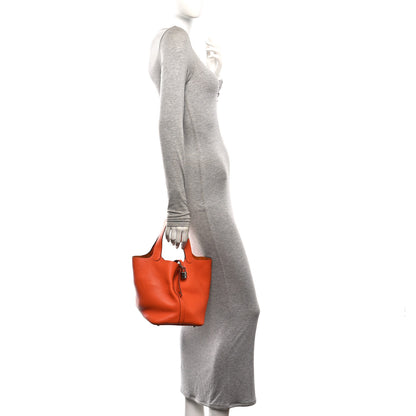 Hermes Taurillon Clemence Picotin Lock 22 MM Orange 2 of 10