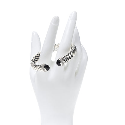 David Yurman Sterling Silver Diamond Black Onyx 10mm Waverly Bracelet 2 of 4